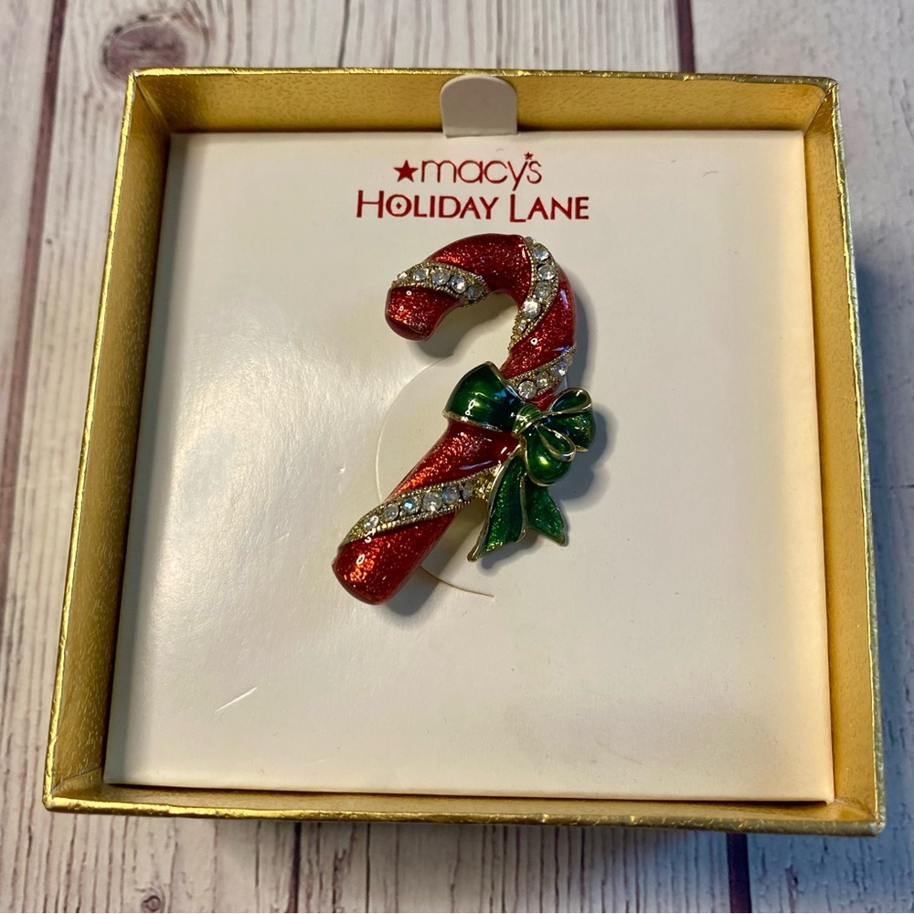 Holiday Lane Macy’s Red & Green Candy Cane Brooch – New Old Stock